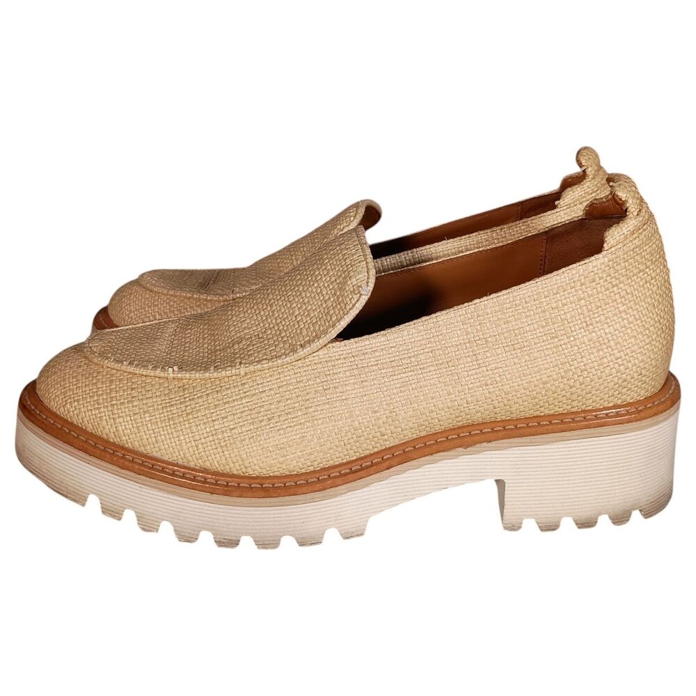 M. Gemi Womens 38/8 The Eva Woven Raffia Platform Loafers Beige Tan Lug Sole - Picture 8 of 15